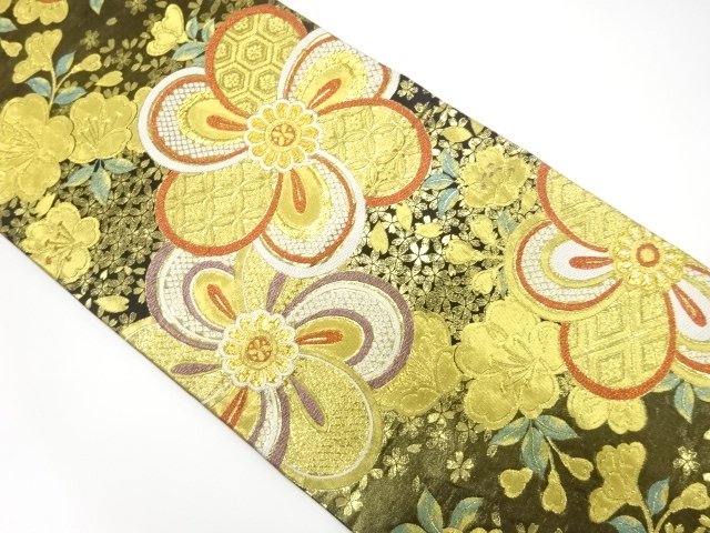 JAPANESE KIMONO / FUKURO OBI FOR FURISODE / WOVEN FLOWER